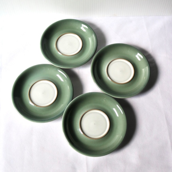 DENBY Set of 4 Vintage Venice Green Stoneware Tea Coffee Cup Saucer Fall - Picture 7 of 13